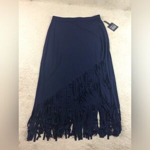 Chico’s navy blue fringe pull on Womens skirt size 1 (8) NWT